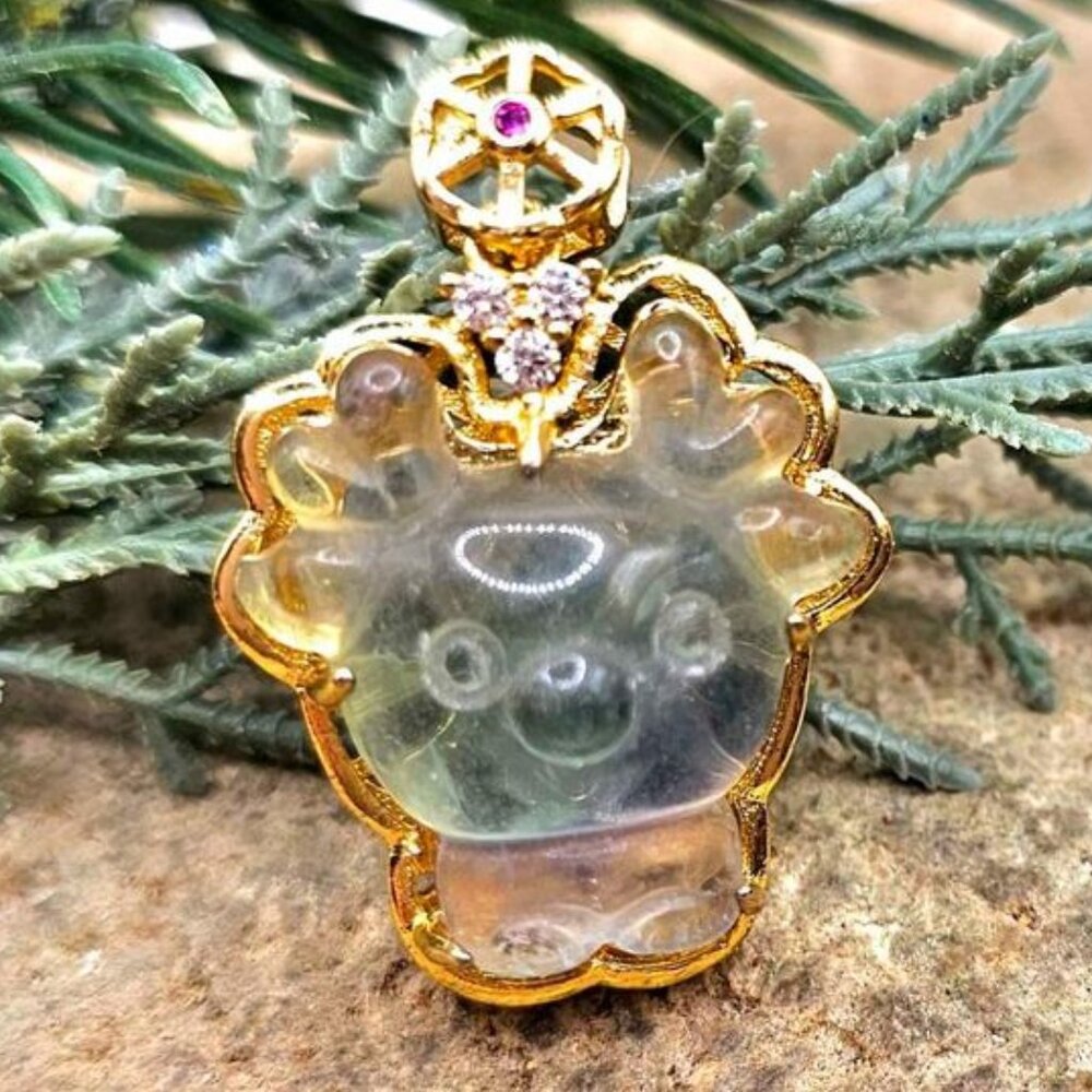 Adorable Nature Rainbow Fluorite Hand Carved Deer Pendant Necklace